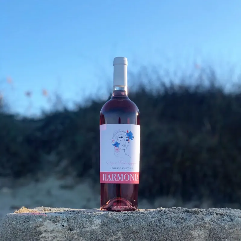 Bottiglia di rosato Harmônia della Tenuta Ingegna al tramonto